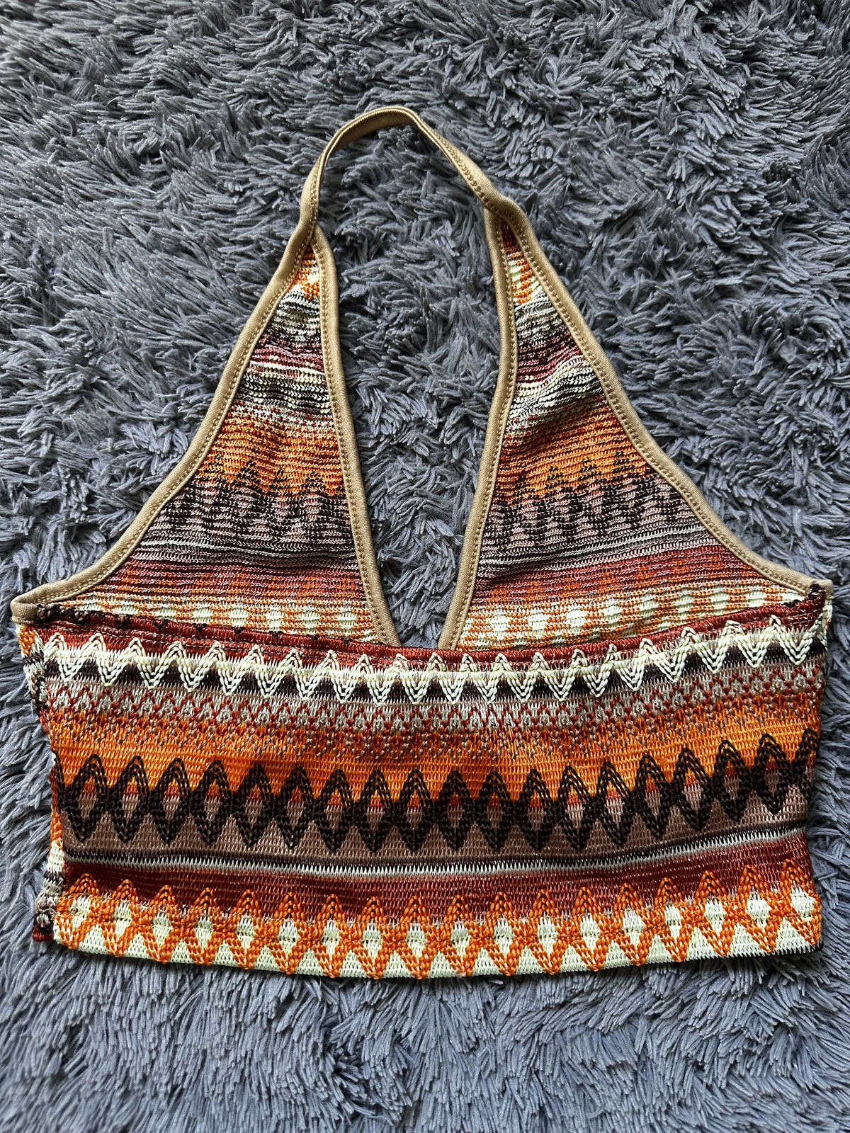 Soleia WYWH Women Vacation Chevron Print Backless Halter Boho Top