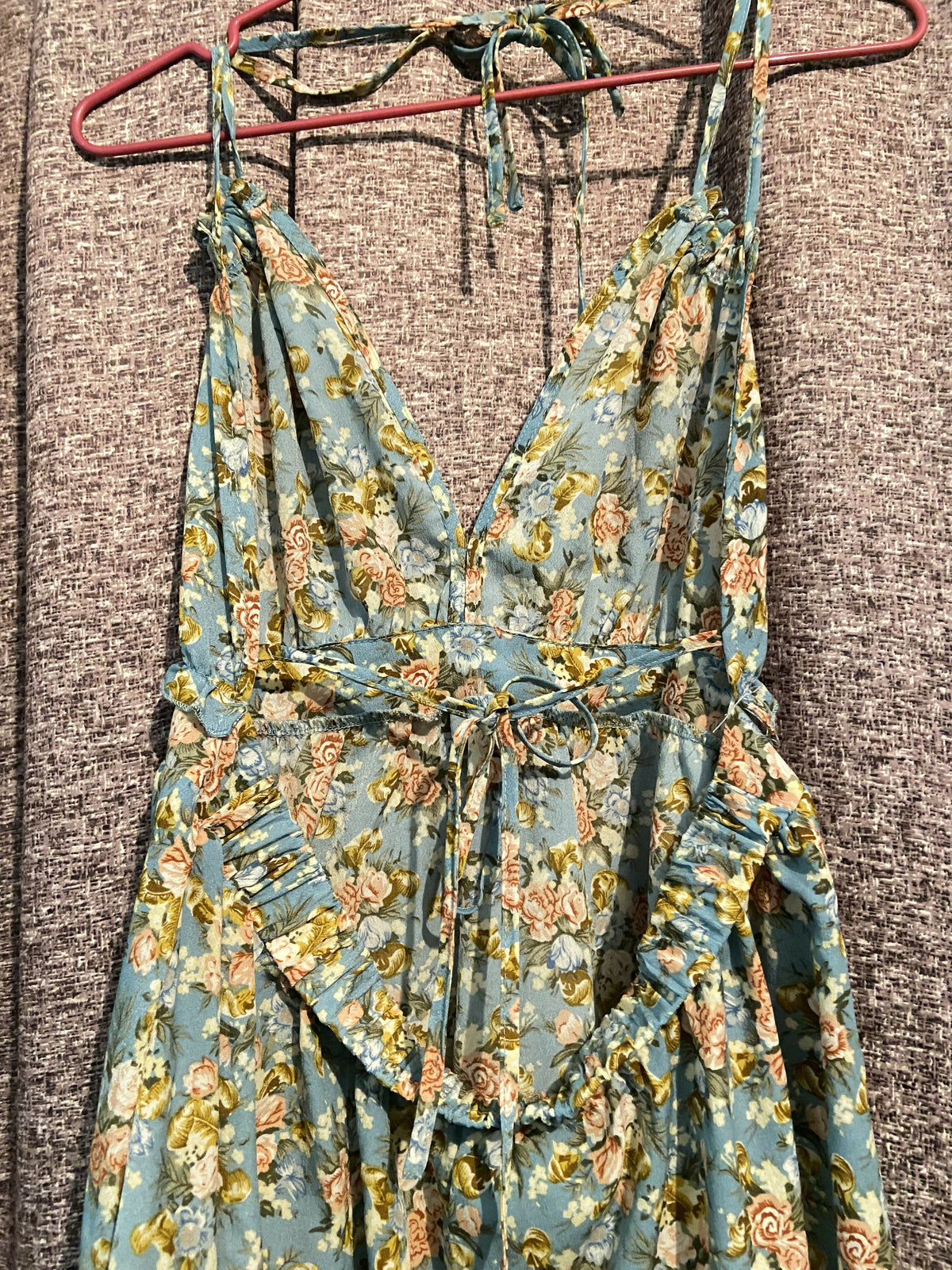 Baby Blue Floral Backless Dress