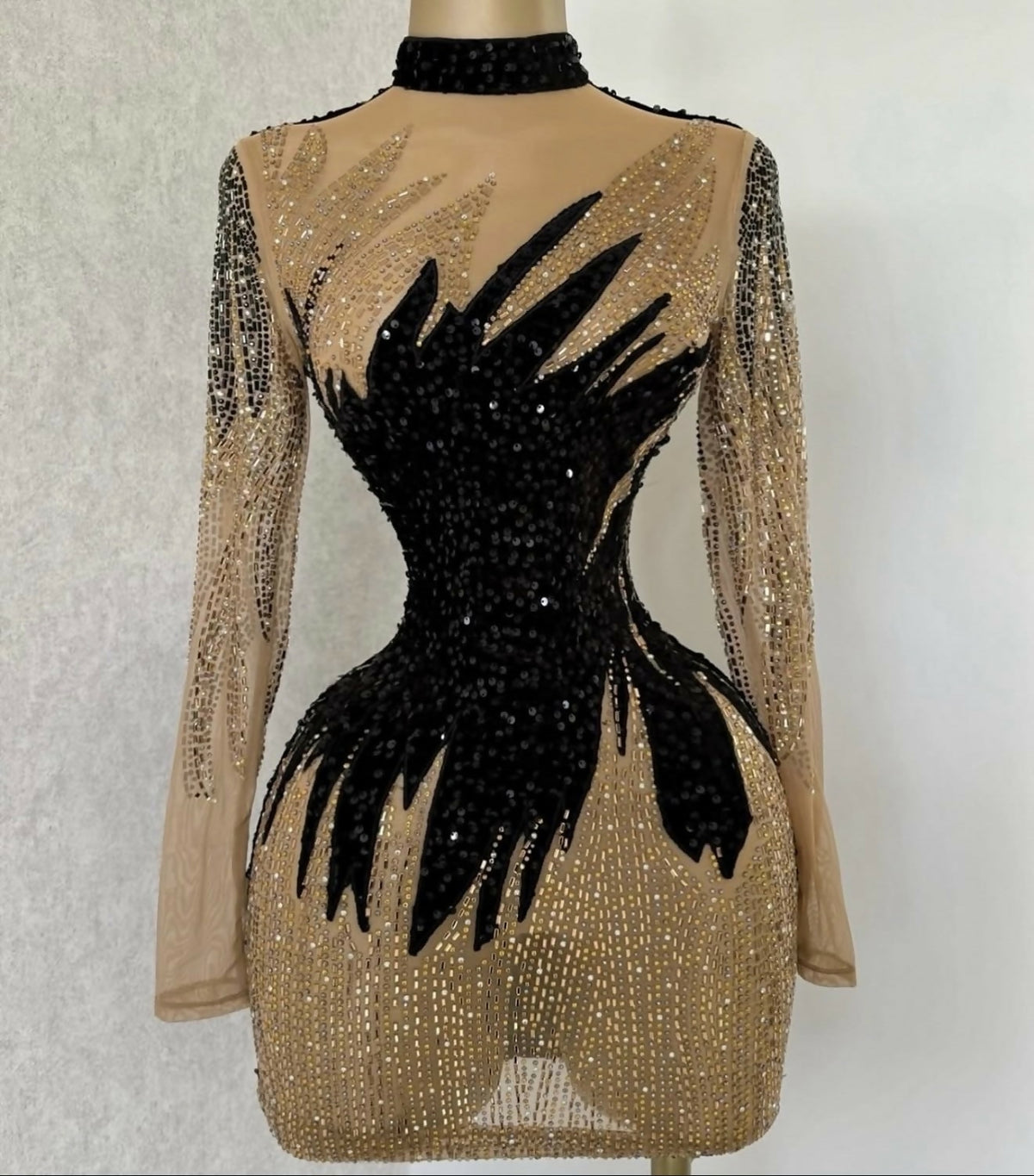 Black & Gold Embellished Mini Dress