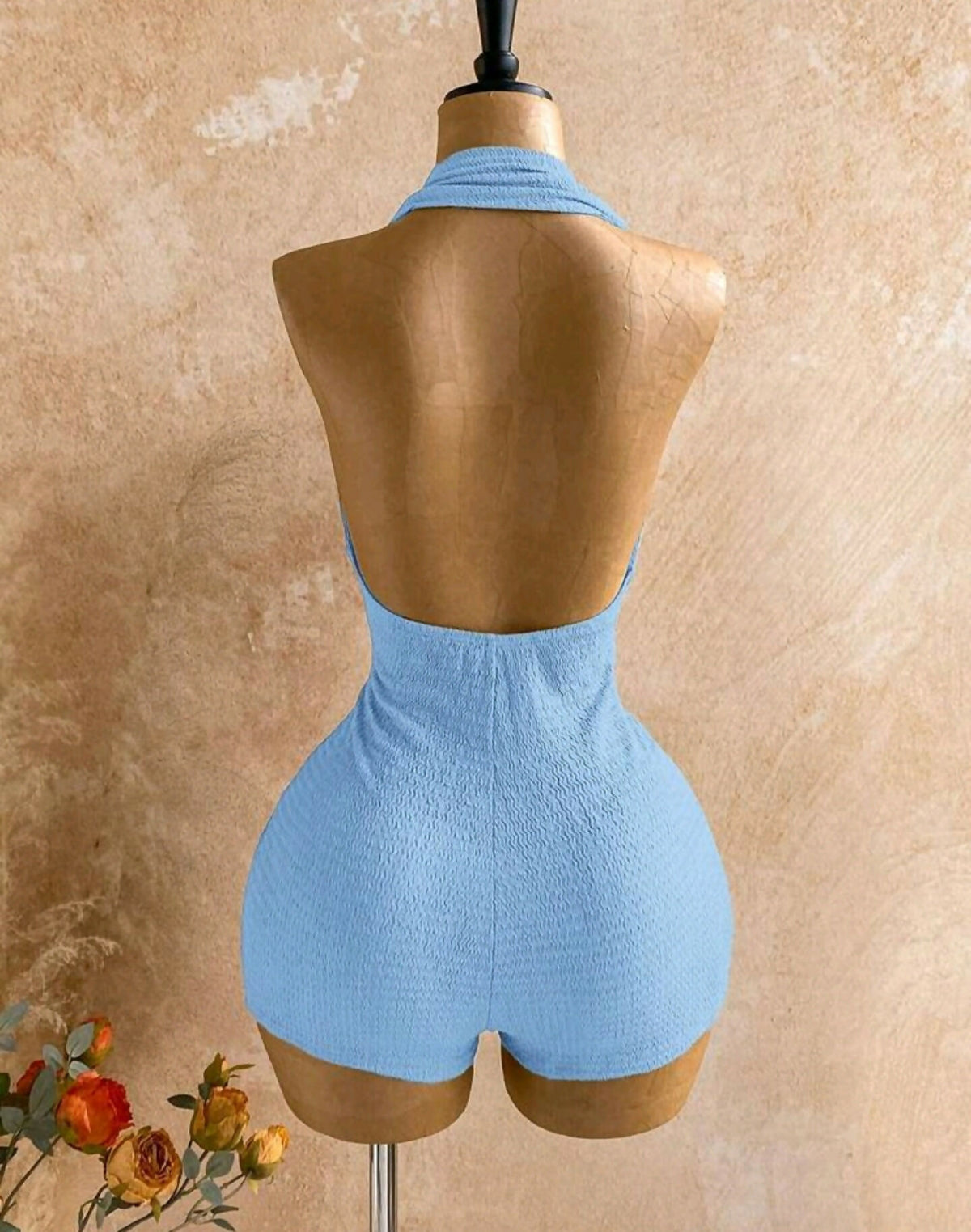 Draped Neck Metal Decor Mini Jumpsuit