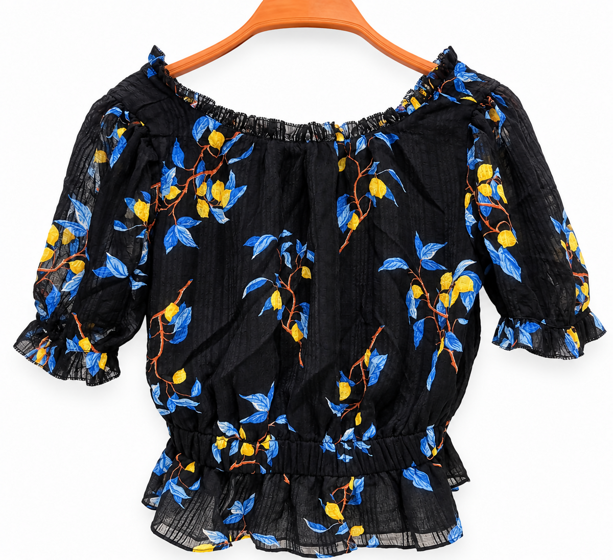 Ann Taylor Women’s Floral lemon Off-Shoulder Blouse – Size PXXS (Petite XXS)