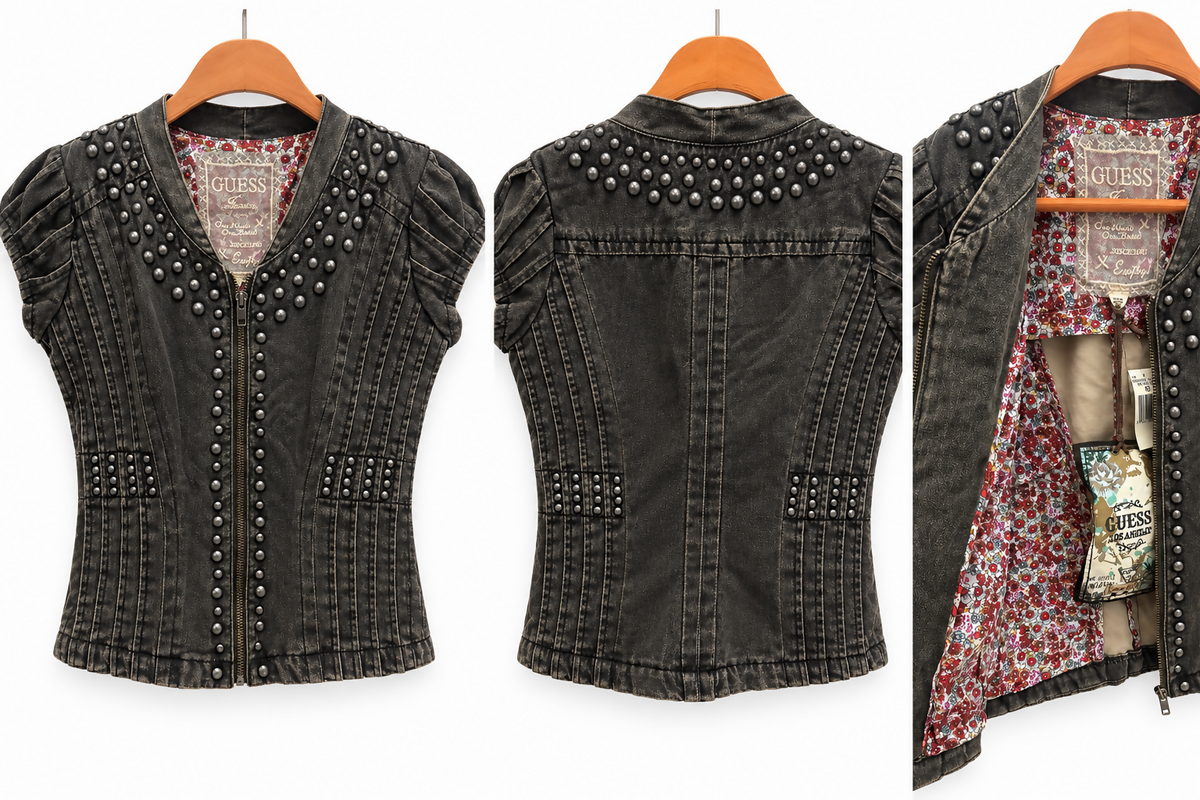 GUESS Women’s Studded Denim Vest – Size XS