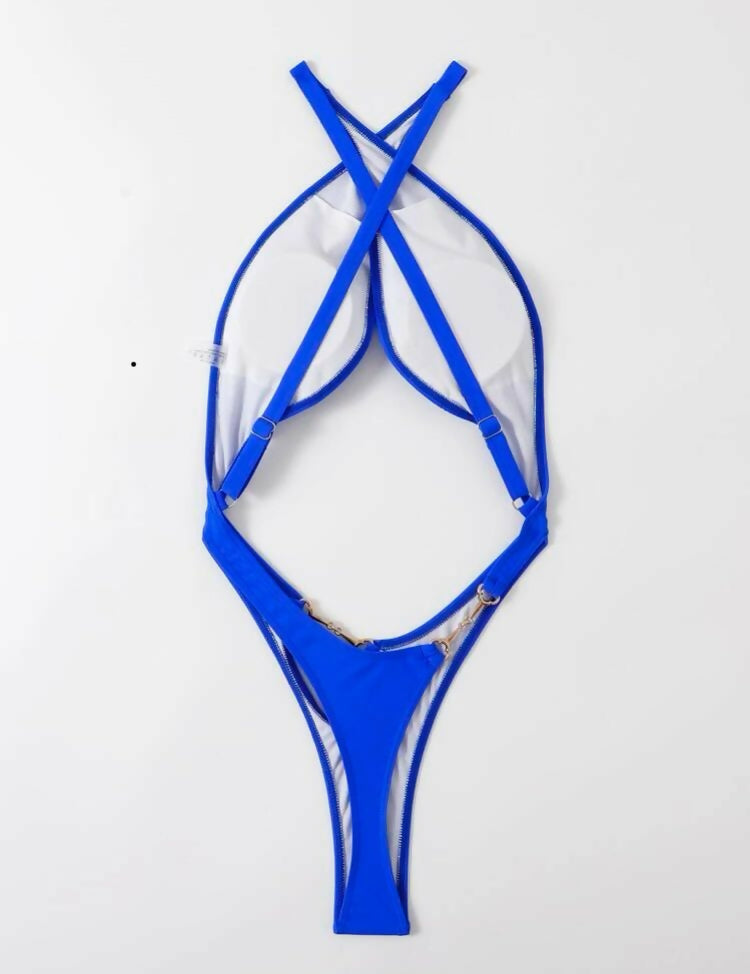 NEON BLUE HALTER SWIMSUIT