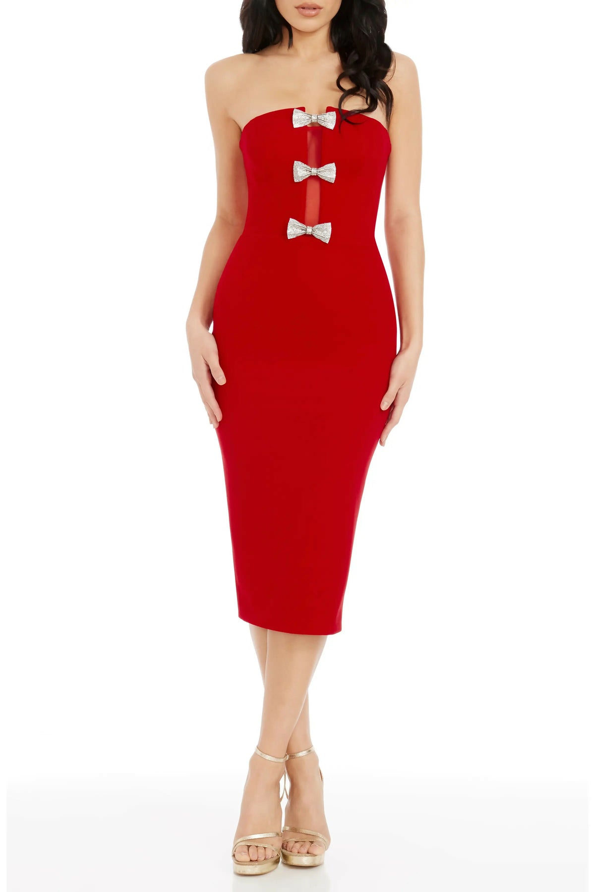 Dress the Population ERICA SEQUIN Bow Strapless Cocktail Dress