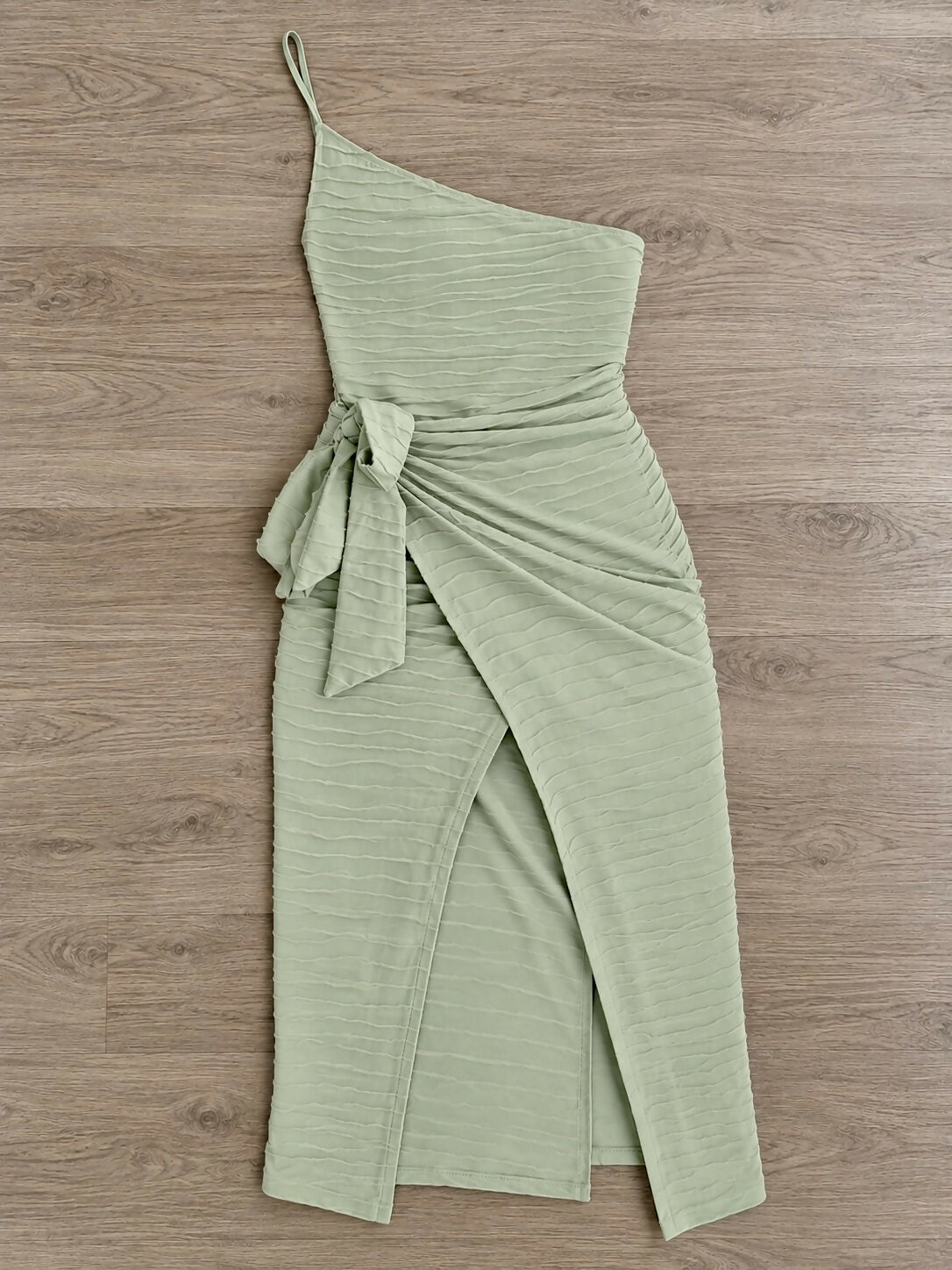 Pretty Little Thing Textured One Shoulder Sage Green Dress