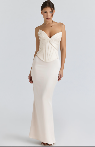 HOUSE OF CB LIMITED EDITION EVE IVORY SATIN CORSET GOWN
