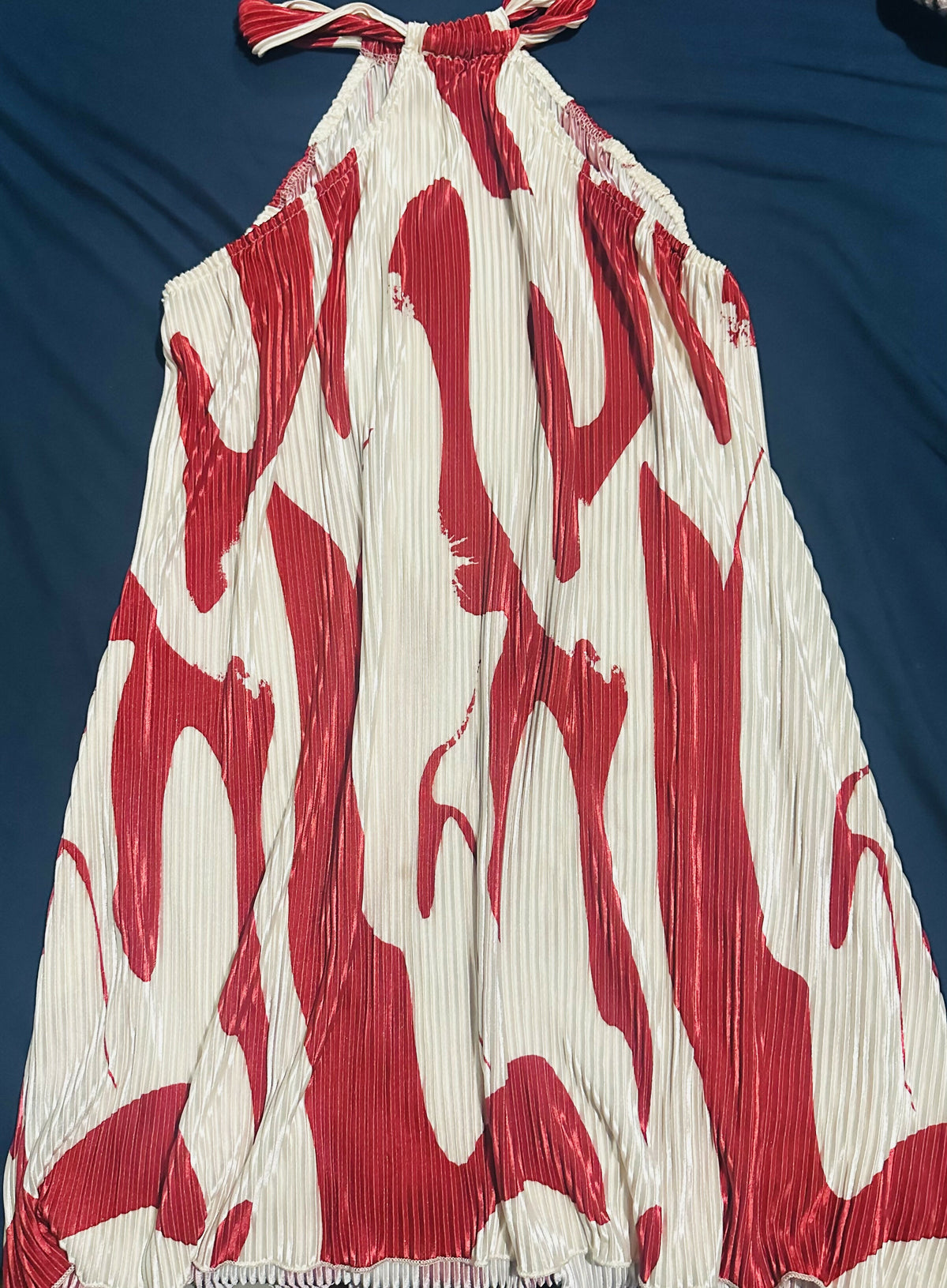 Shein Privè Women Fashionable Red and White Contrast Dress