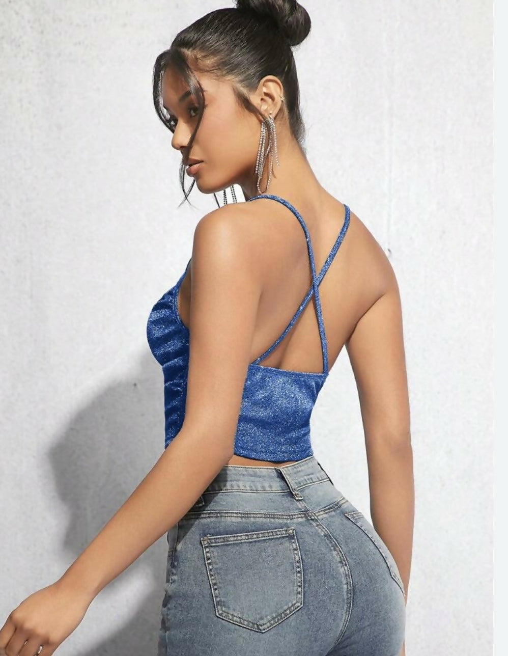 Crisscross Backless Glitter Cami Top
