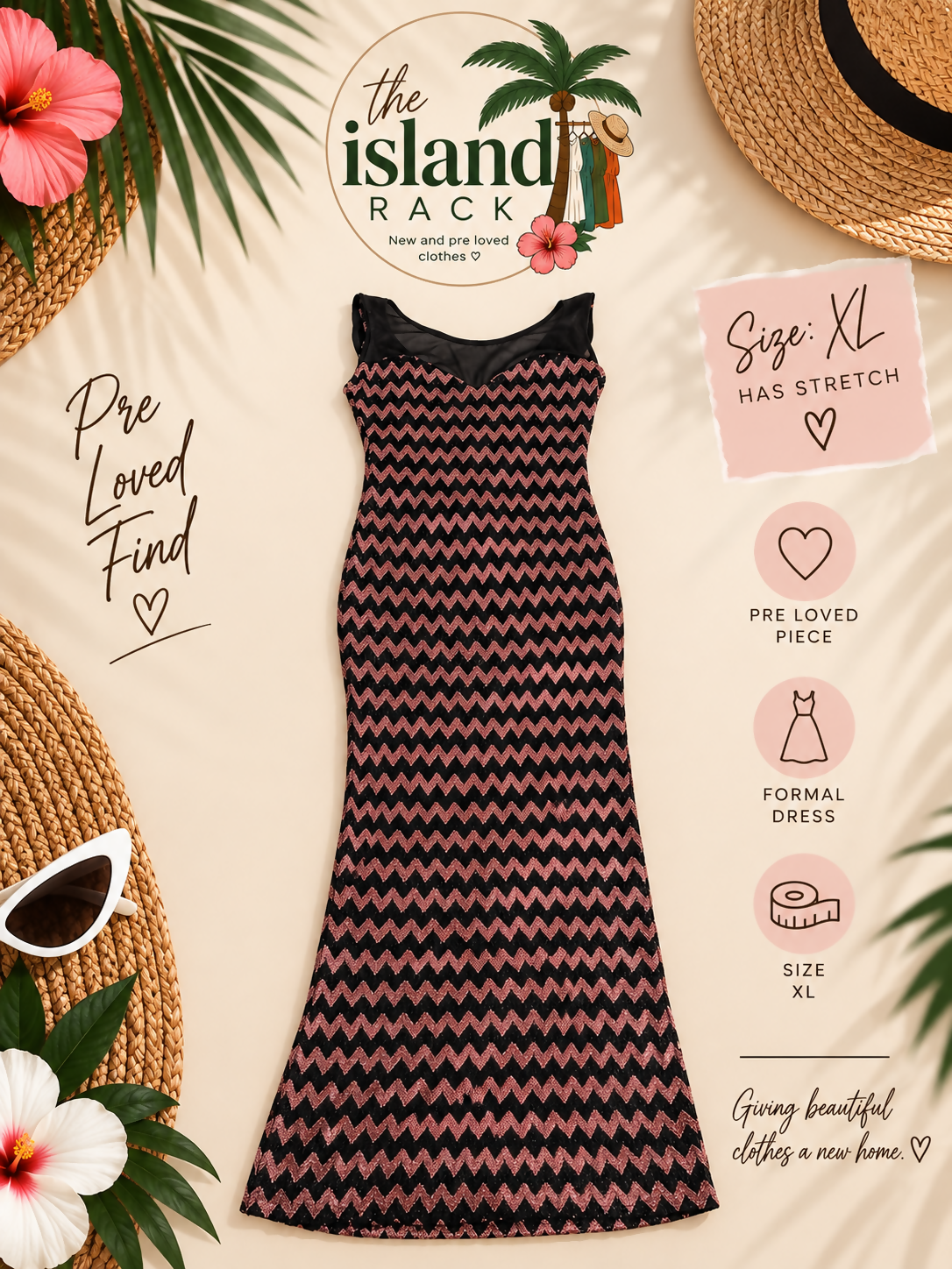 Black & Rose Pink Chevron Bodycon Maxi Dress