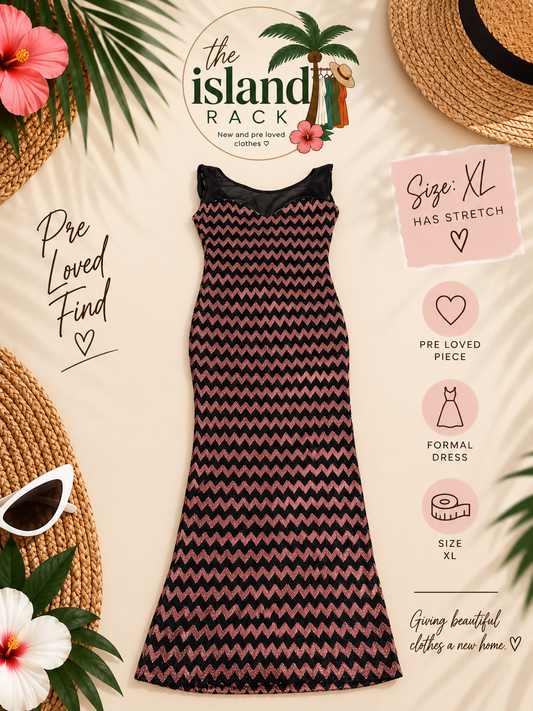 Black & Rose Pink Chevron Bodycon Maxi Dress