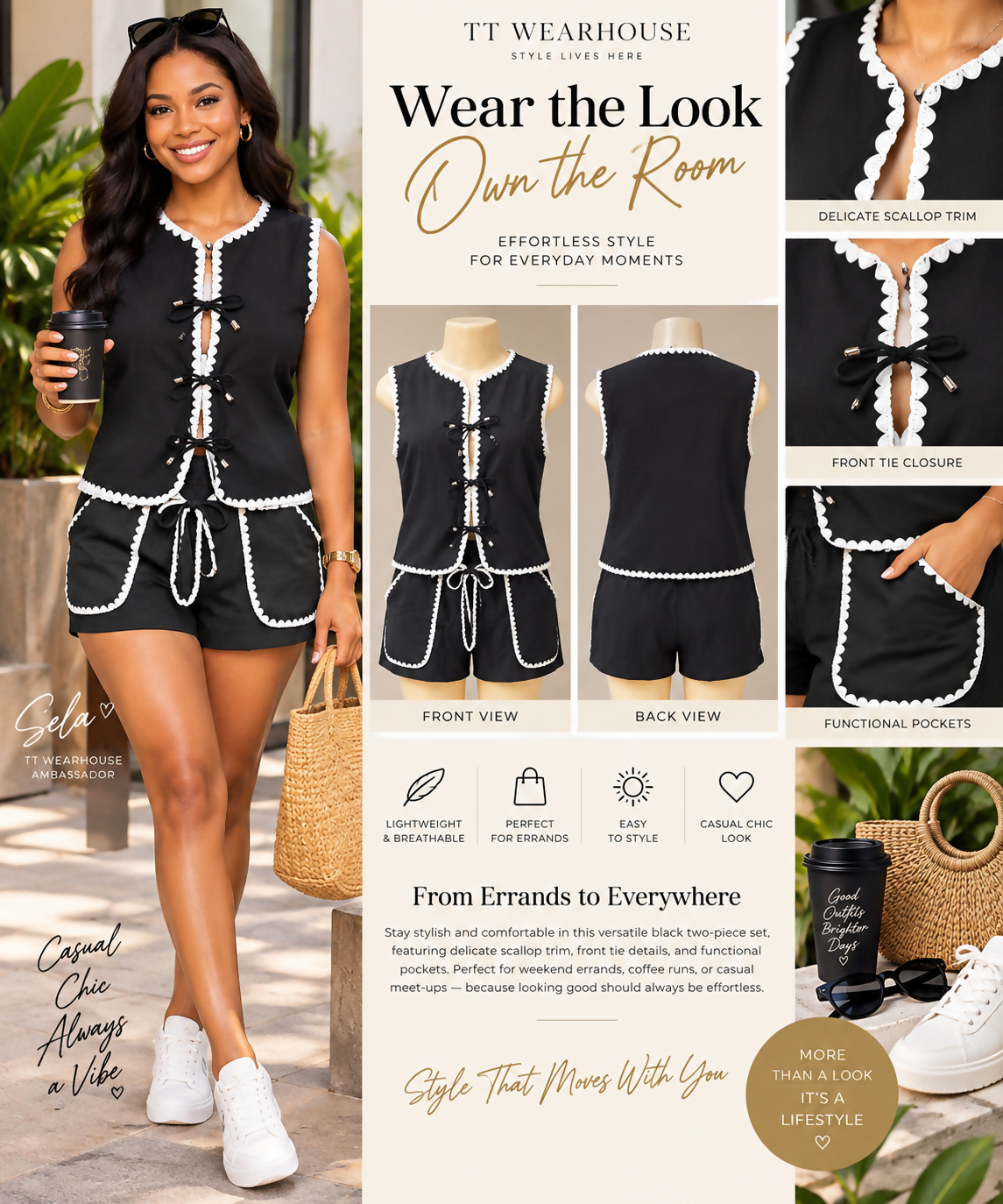 Black with White Trim - 2pc Set