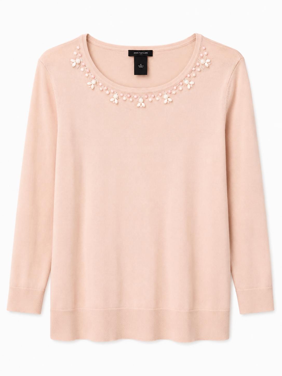 Ann Taylor Dusty Pink Beaded Sweater