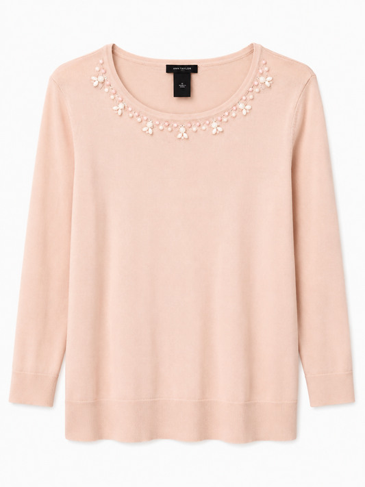 Ann Taylor Dusty Pink Beaded Sweater