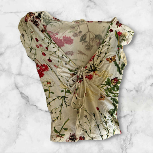 Botanical Floral Tie-Front Top