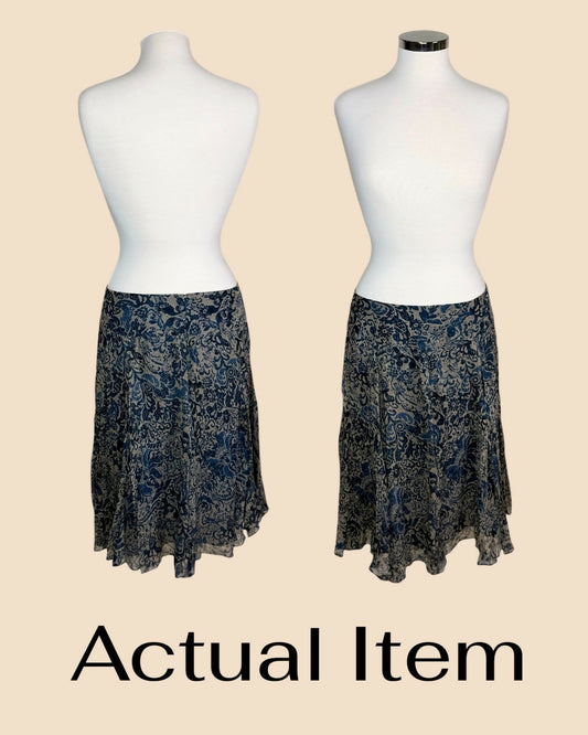 Charter Club Blue Paisley Silk A-Line Skirt