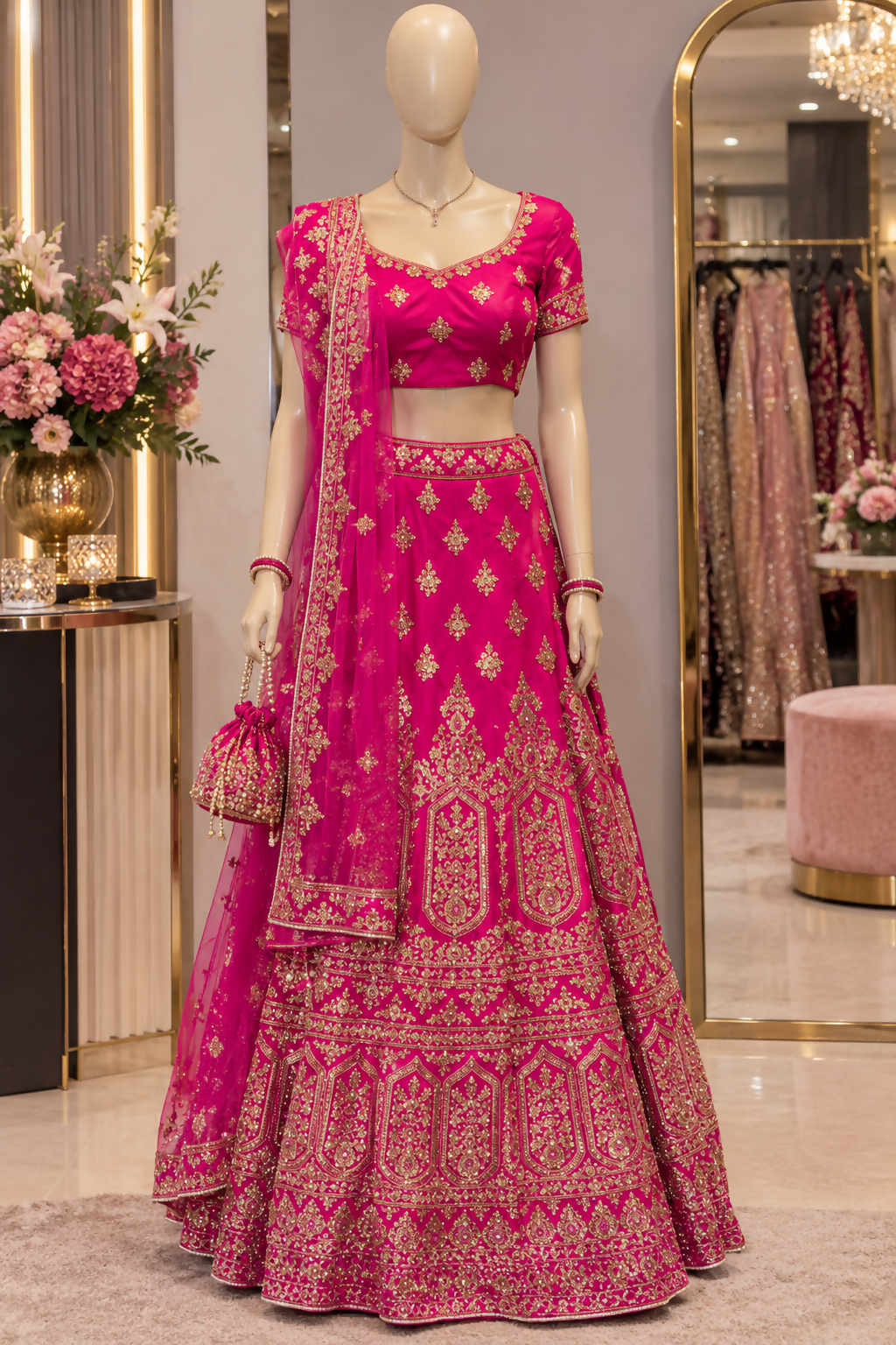 Pink Velvet Lehenga/Lahenga/Indian Wear