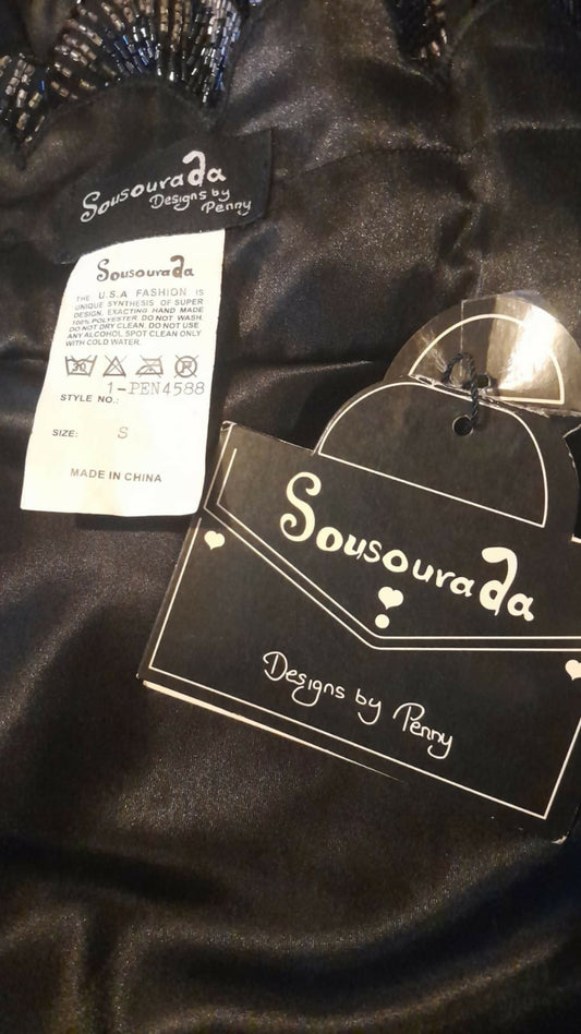 New Sousourada Black Sequin Midi Dress