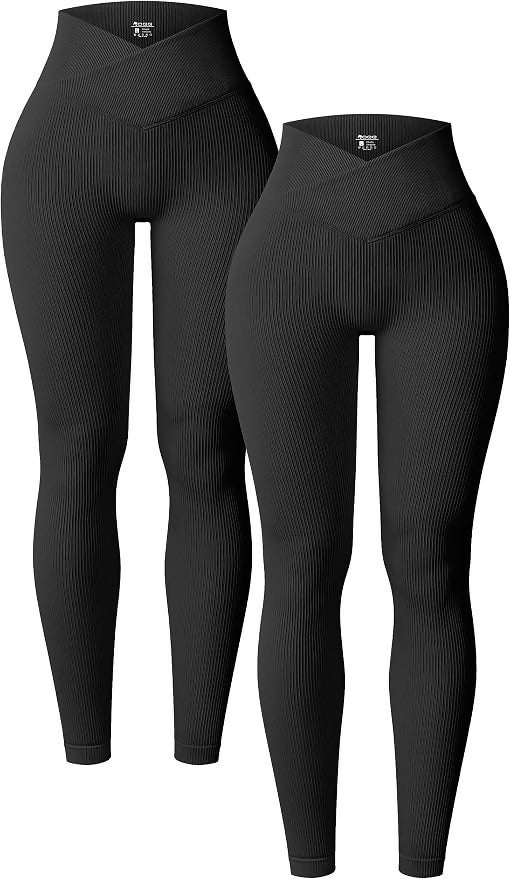 Women's Yoga Leggings Ribbed Seamless Workout High Waist Cross Over Athletic Exercise Leggings