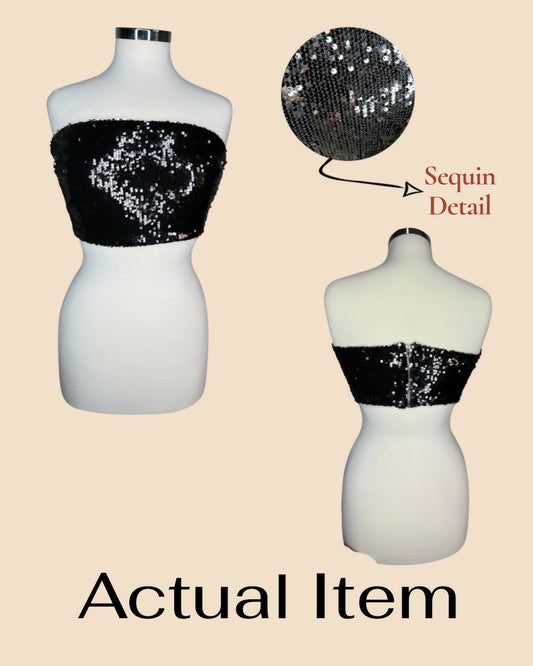 Forever 21 Black Sequin Cropped Bandeau Tube Top