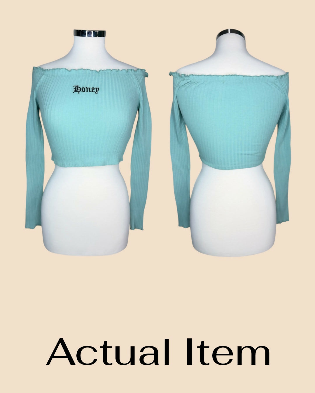 FashionNova Off-Shoulder Honey Graphic Crop Top