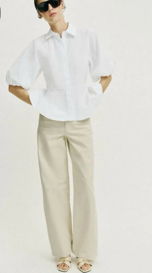 ZARA PEPLUM SHIRT WITH PUFF SLEEVES
