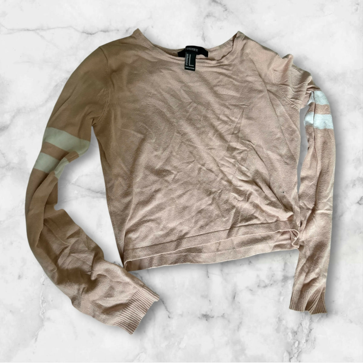 Forever 21 Taupe Varsity Stripe Long Sleeve Top