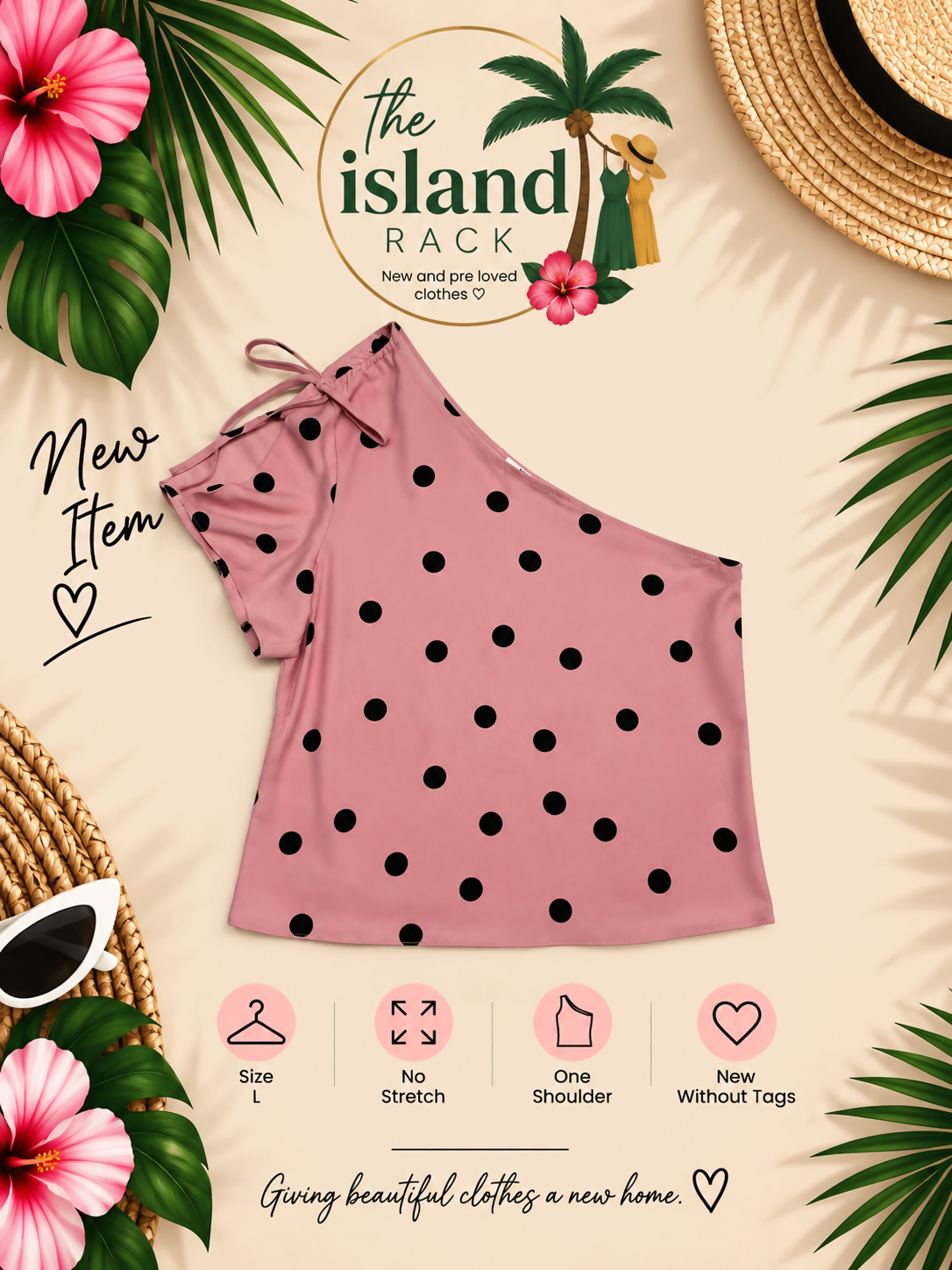 Bar III Pink & Black Polka Dot One-Shoulder Blouse
