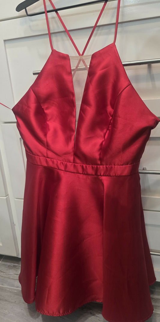 Red satin cocktail dress
