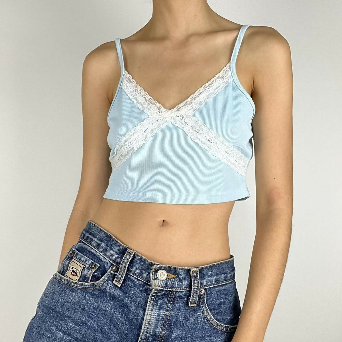 Lace Trim Rib-knit Cami Top