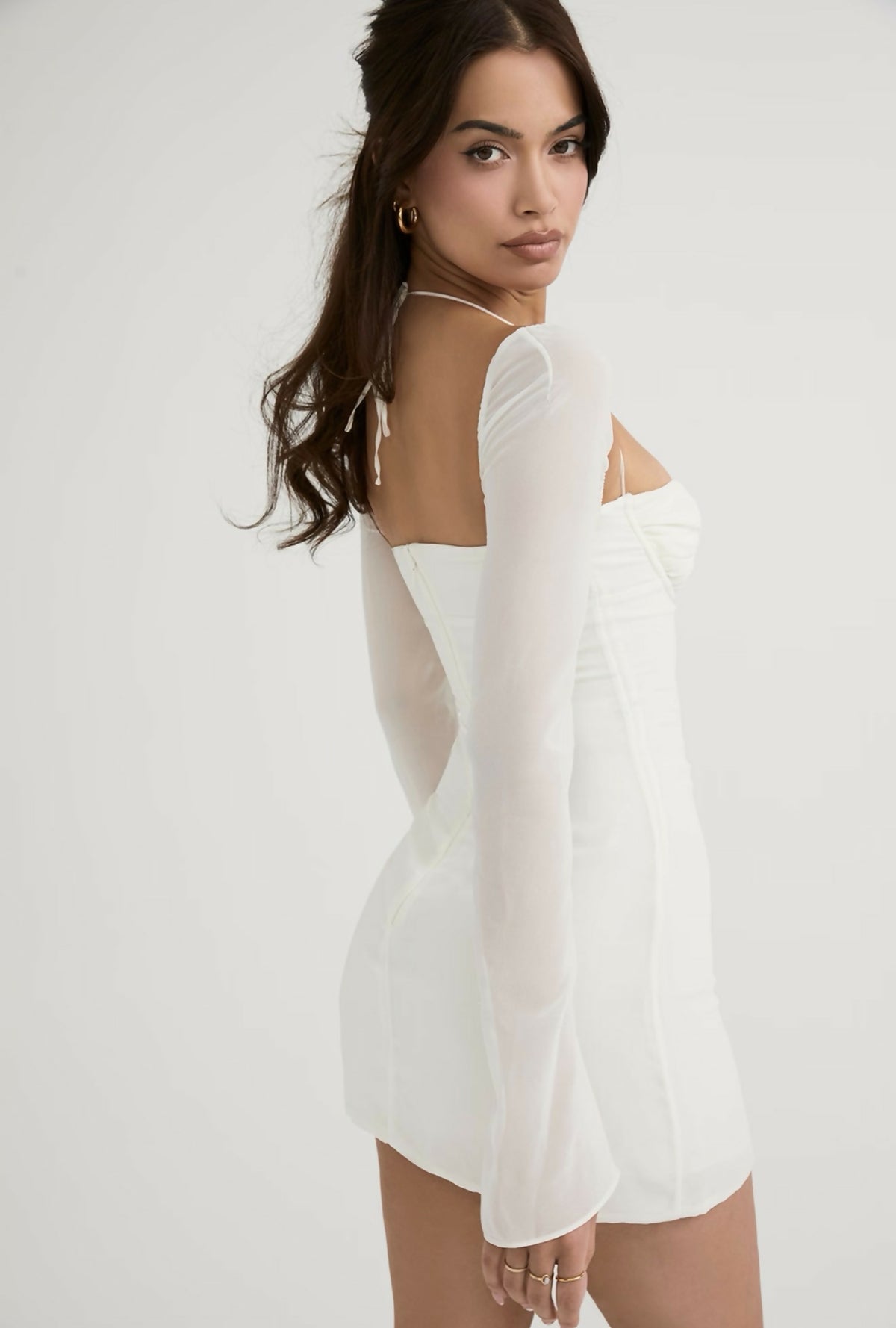 House of CB BABYDOLL Ivory Chiffon Halter Mini Dress