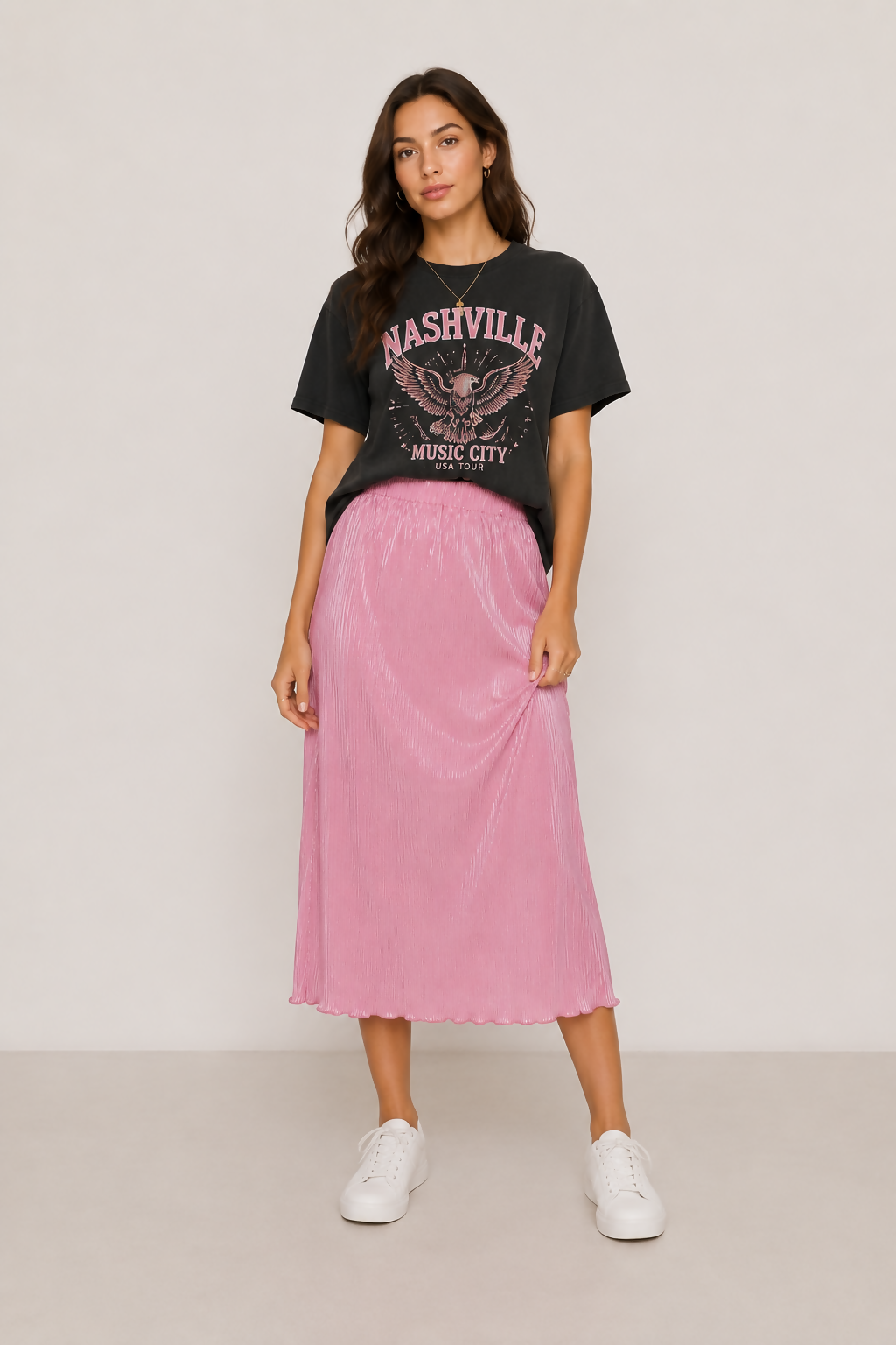 SheIn Plissè Pleated Lettuce Trim Skirt