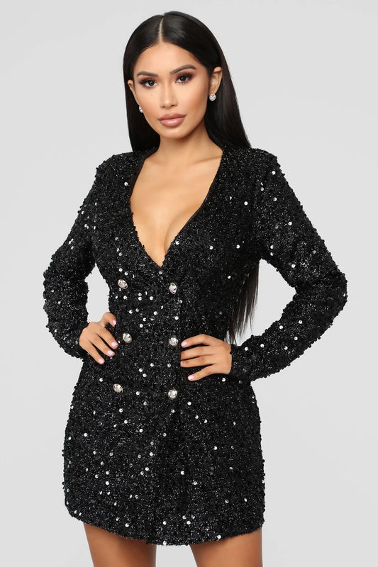 Sparkle Sequin Long-Sleeve Mini Dress (Pre-loved)