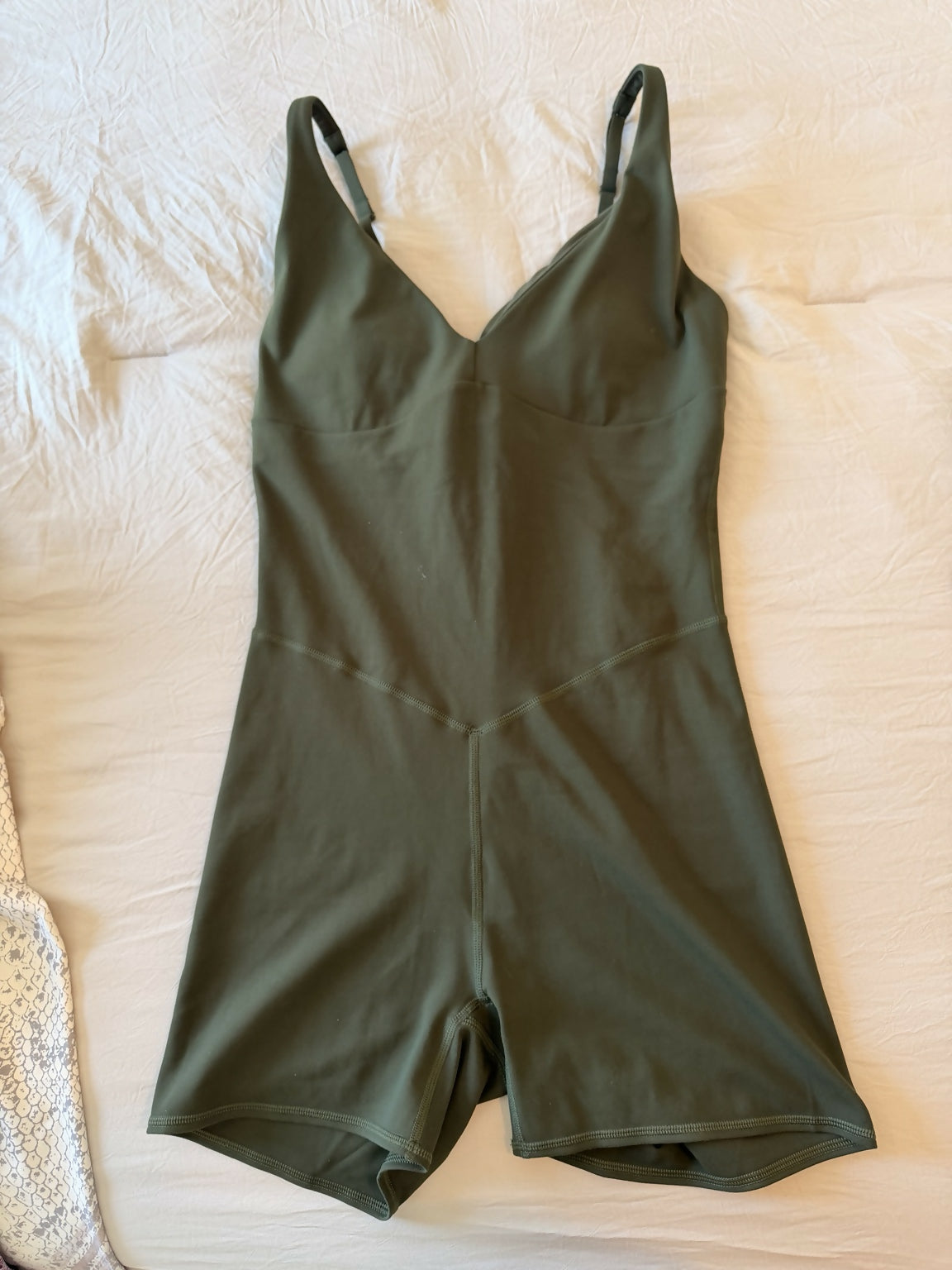 Fabletics PureLuxe TLC Short Jumpsuit 4" in Dark Olive
