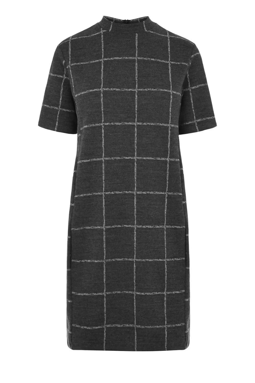 Warehouse Grid Print Mock Neck Dress