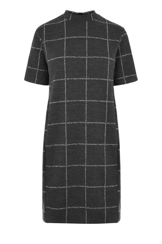 Warehouse Grid Print Mock Neck Dress