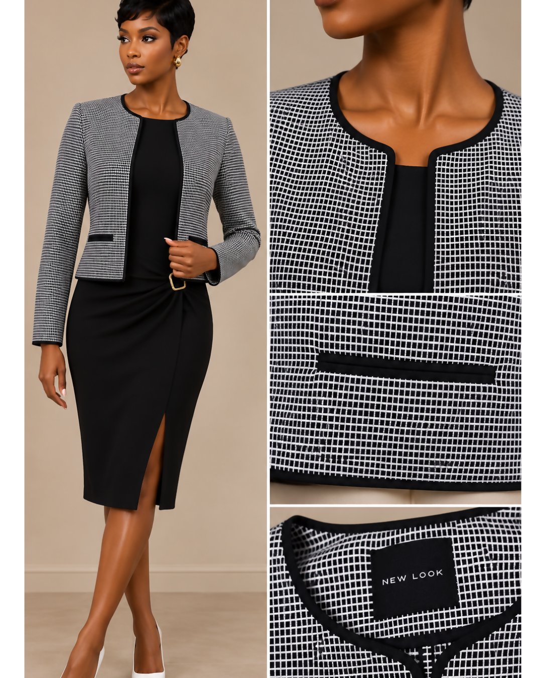 Black and White Corporate Work Semi-Cropped Jacket