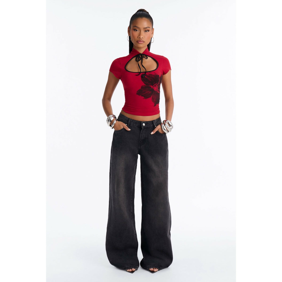 Red Tie Front Top