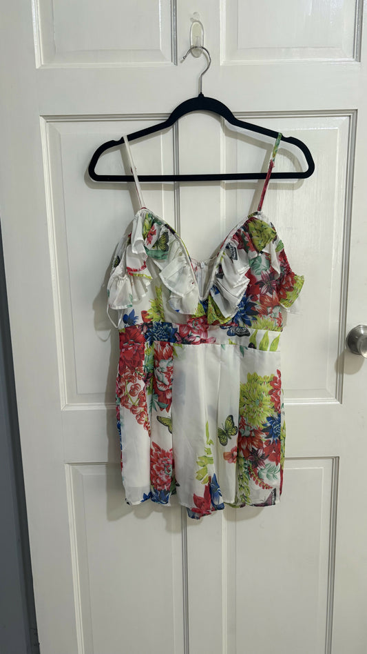 Deep V Neck Floral Romper