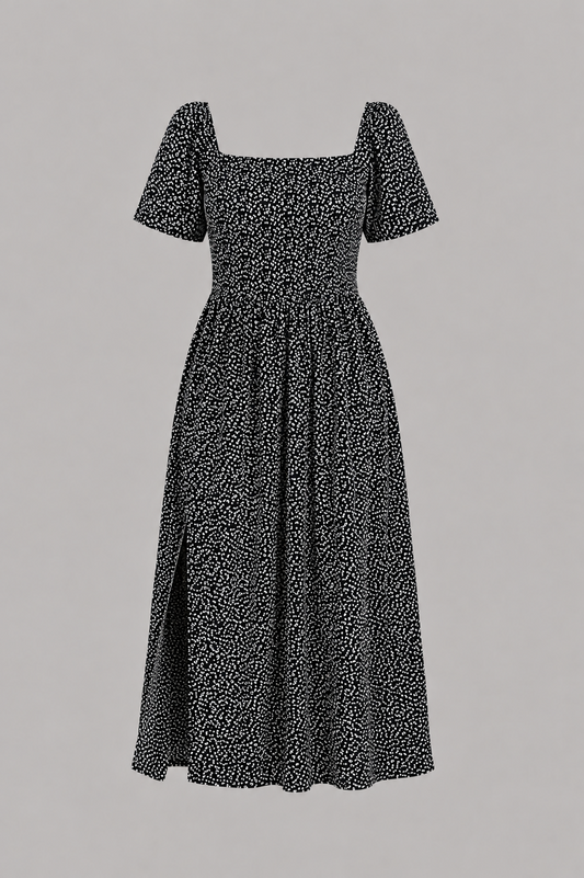Black and white midi floral dress