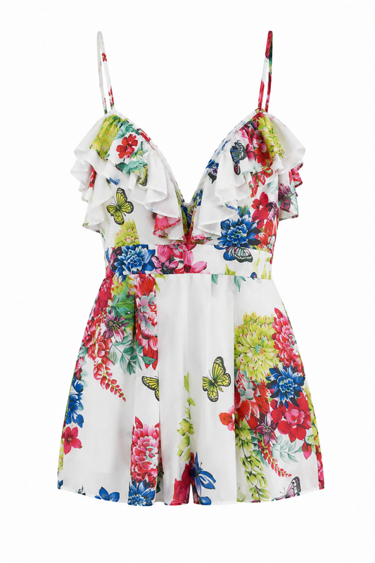 Deep V Neck Floral Romper