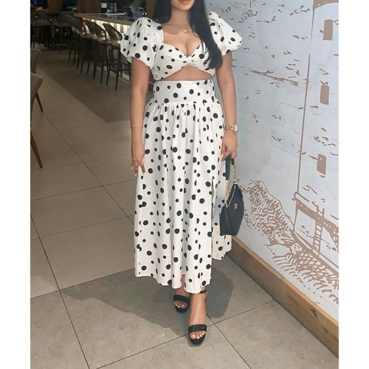 Black and White Polka Dot Skirt Set
