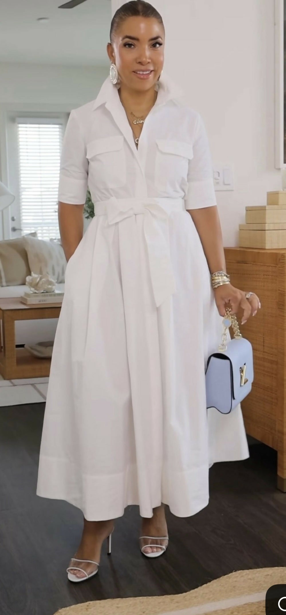 ZW ZARA Collection Poplin Midi Belted Dress
