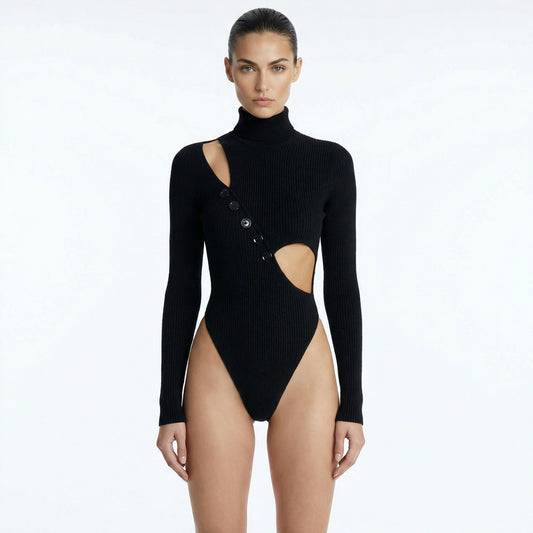 Black Cut Out Sweater Bodysuit