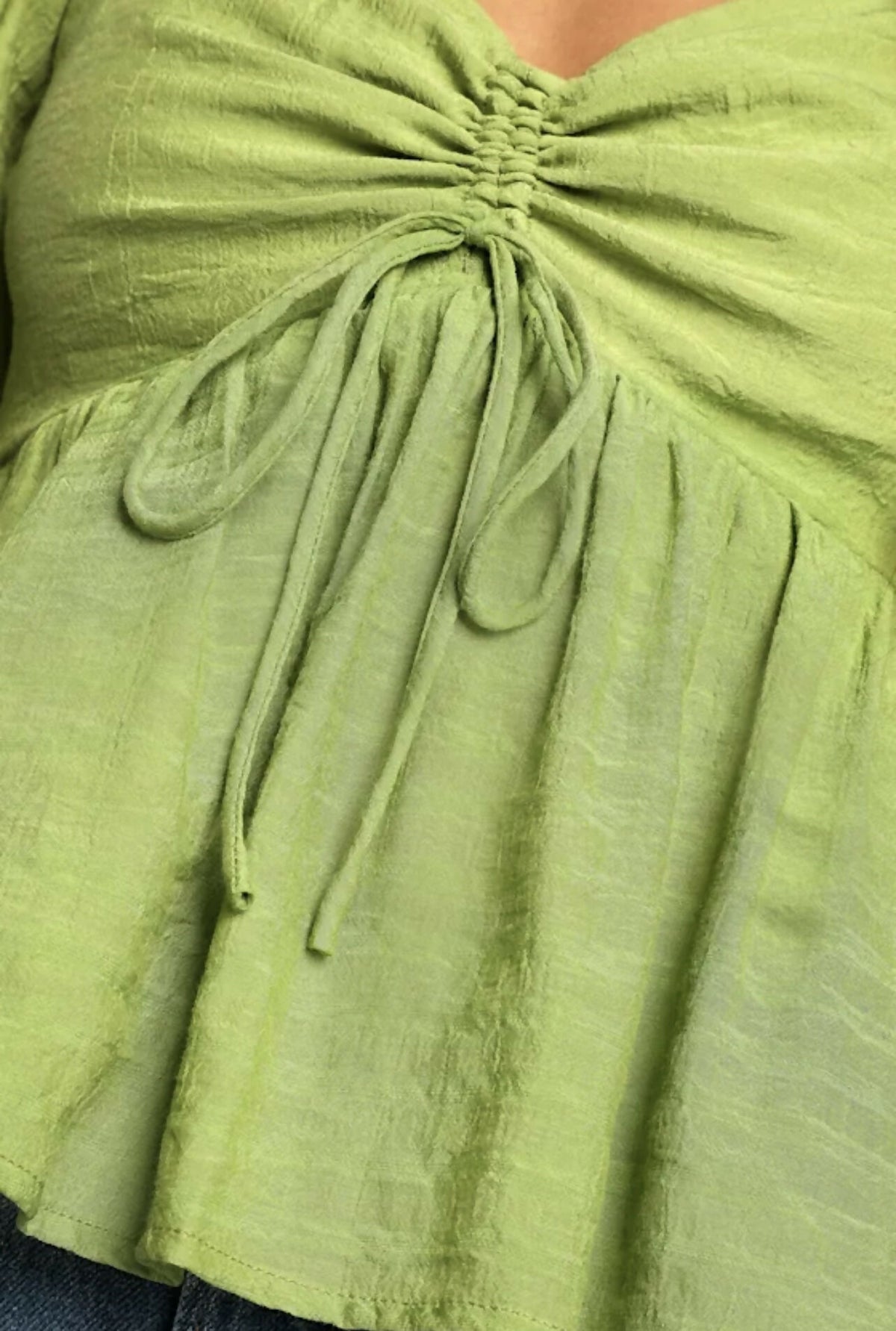 Lulus Sweetly Sentimental Green Ruched Puff Sleeve Top