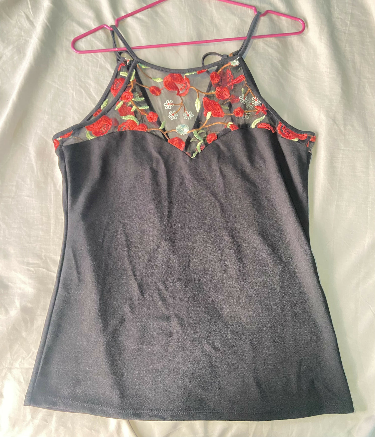 Black - Red Floral Date Night Blouse