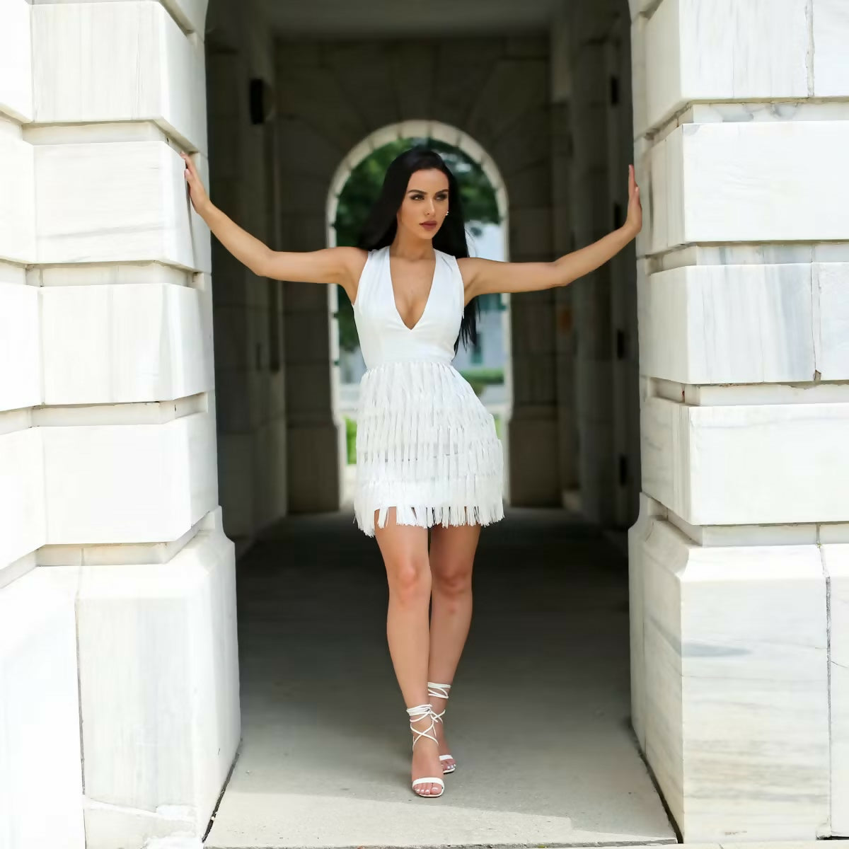 Missguided x Carli Bybel White Fringed Tassel Detail Bodycon Dress (Pre-loved)