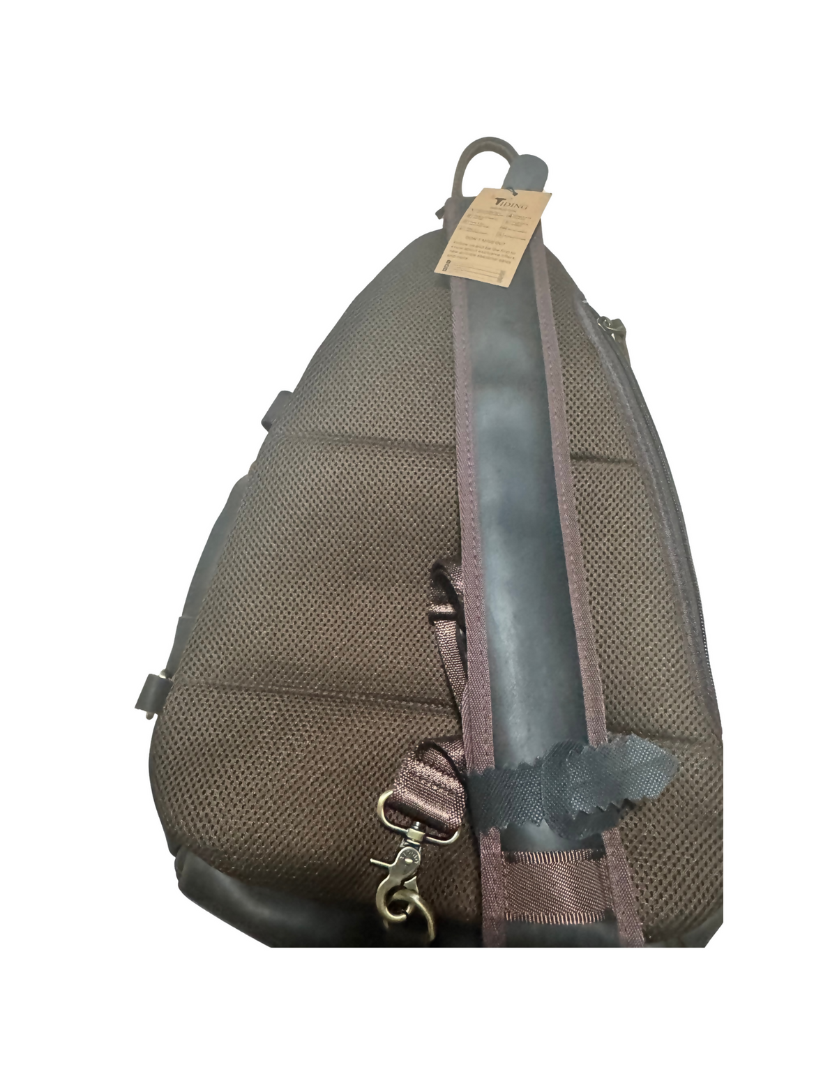 TIDING Men's Full Grain Leather Sling Shoulder Bag Casual Chest Bag
