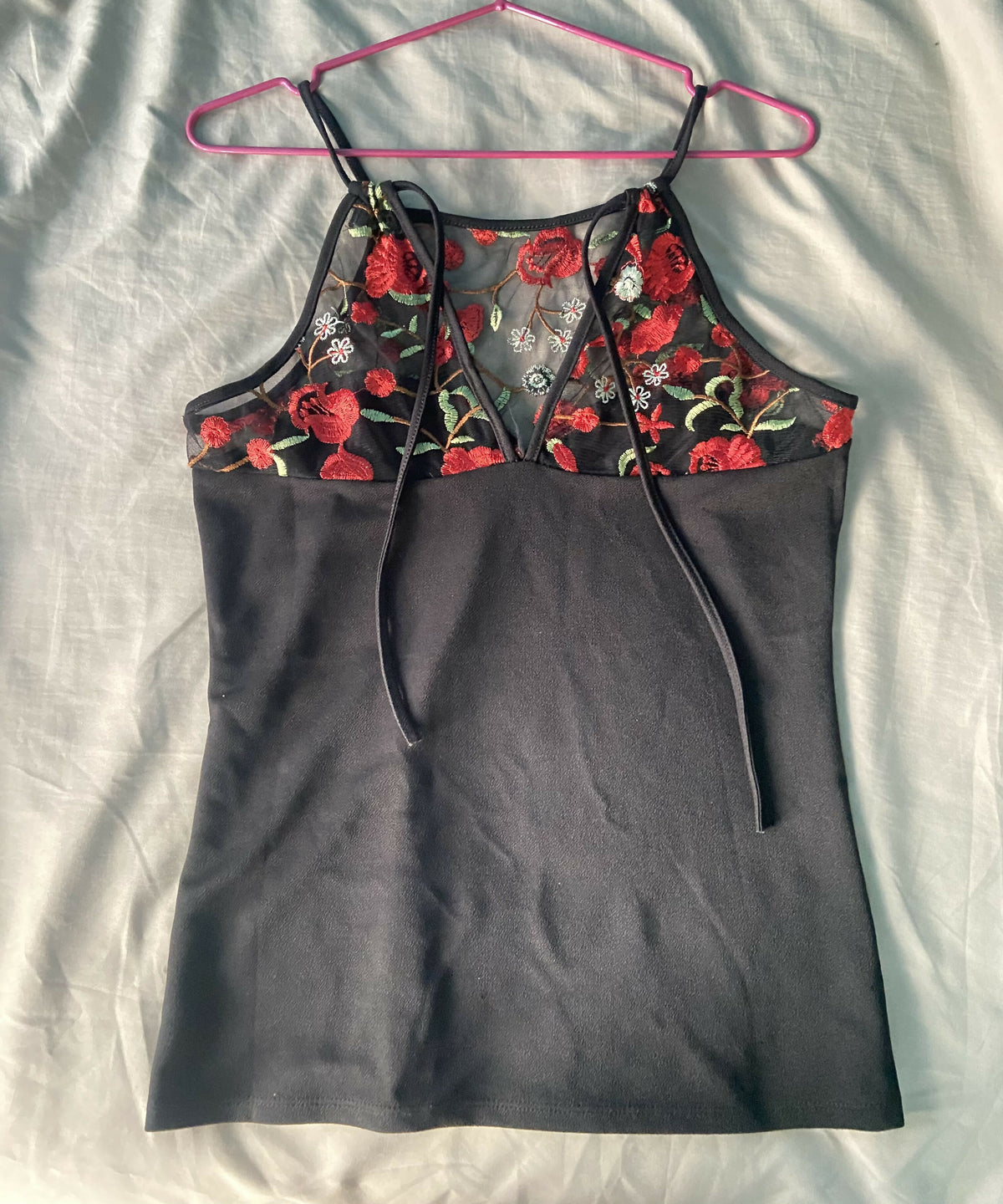 Black - Red Floral Date Night Blouse