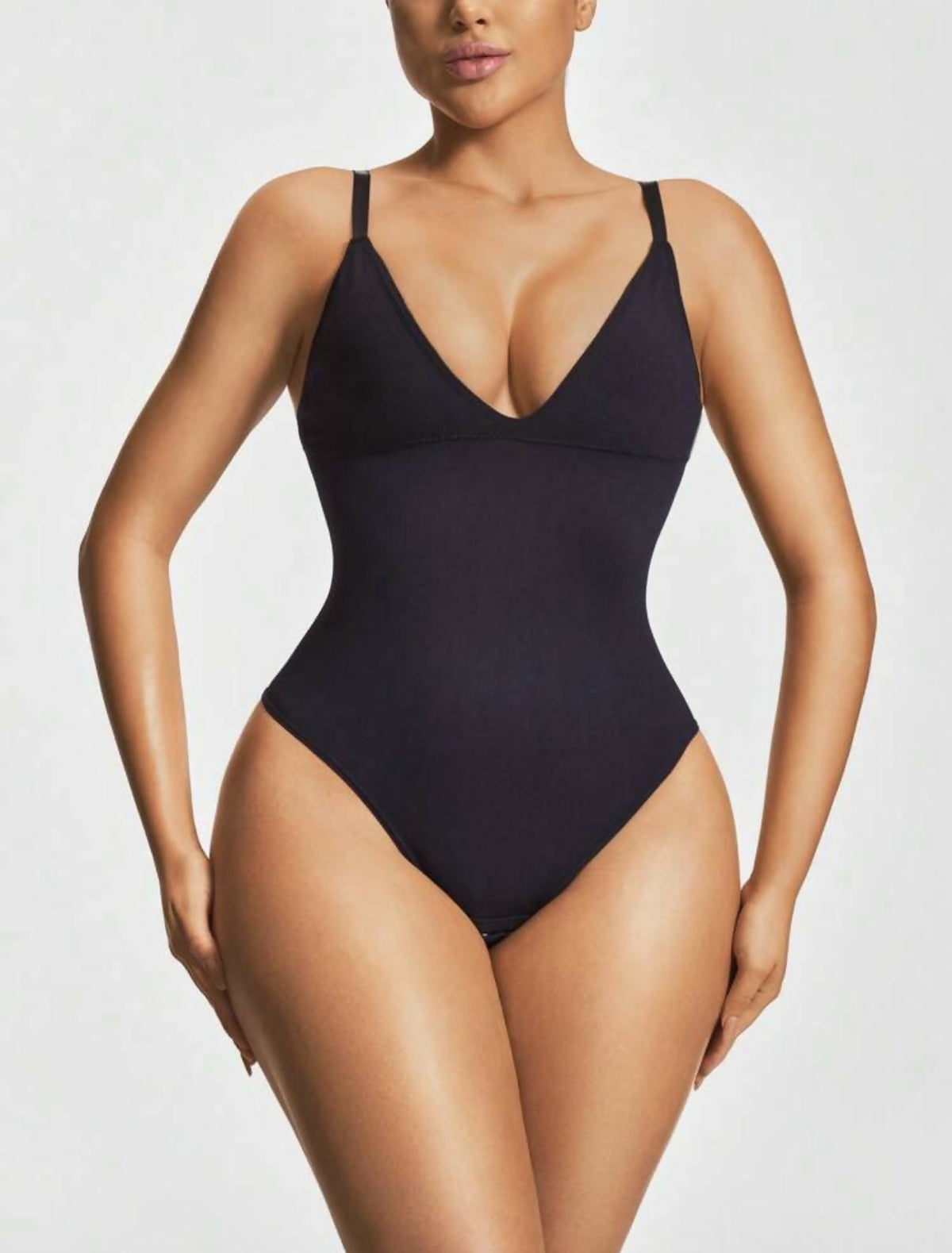 SHAPORA Seamless Plunge Deep V Shapewear Thong Bodysuit