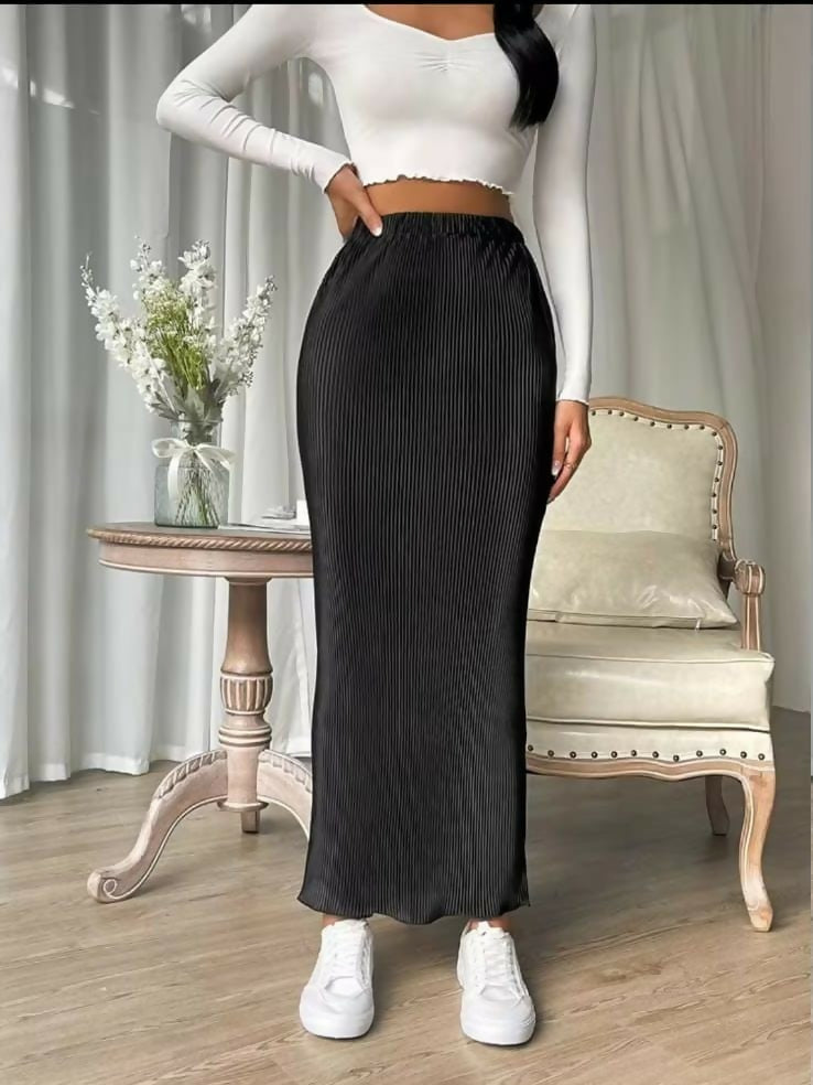 SheIn Plissè Pleated Lettuce Trim Skirt